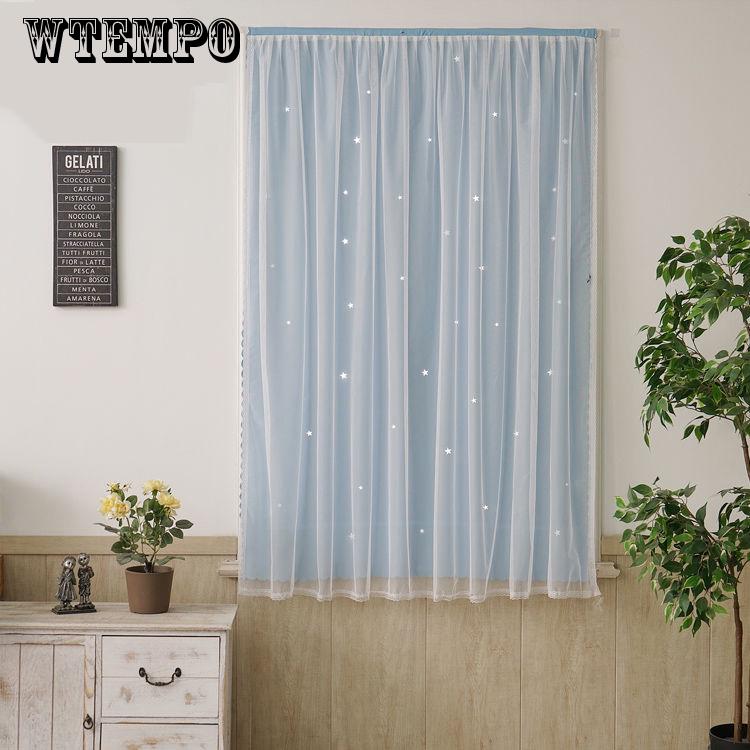 WTEMPO Star Velcro Short Curtain Free Punch Balcony Bedroom Curtain Blackout Short Curtain