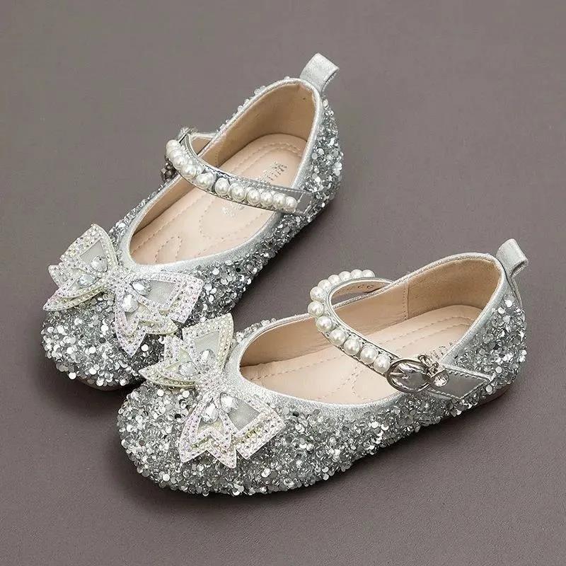 Girls' Leather Shoes Children's Shoes Spring Children's Shoes Korean Girl Princess Rhinestone Square Toe Shoes