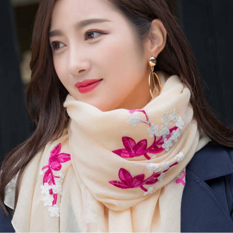 Women Scarf Winter Embroidery Print Long Lady Shawls Cashmere Like Pashmina Hijabs Scarves Wraps