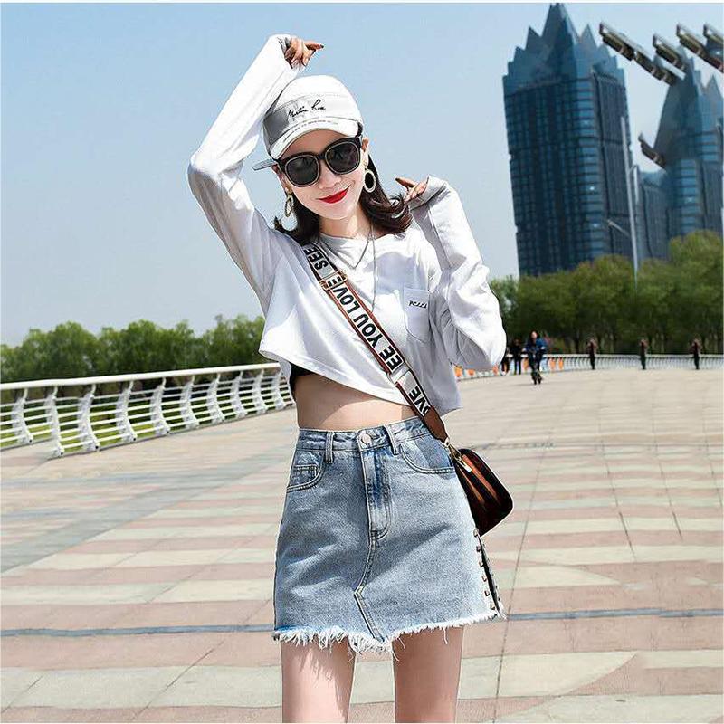 WTEMPO Women's Denim Skirt Summer High Waist A-line Button Zipper Culottes Club Casual Party Street Wear