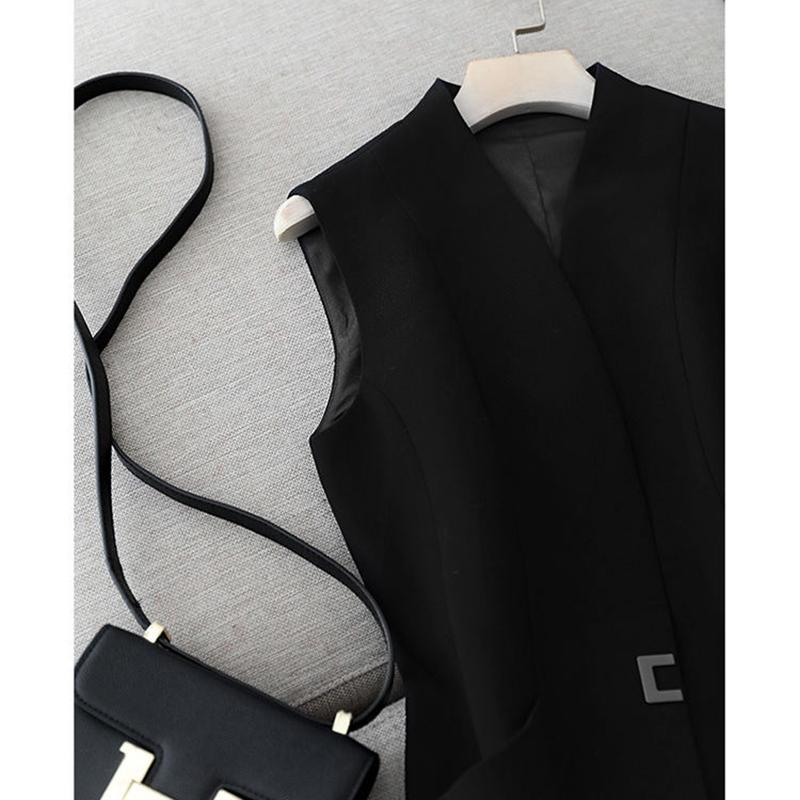 Long Vest Women Elegant Suit Vest Sleeveless Jackets Outerwear Office Lady Slim Waistcoat Vest Women's Casual Blazer