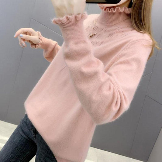 Sweater Autumn/winter Ruffled Half Turtleneck Sweater with Fungus Collar, Women's Bottoming Shirt, Foreign Style