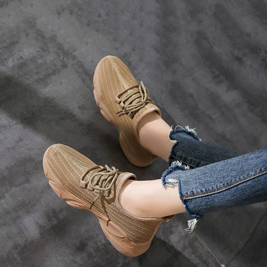 Mesh Women Shoes Breathable Flat Shoes Casual Ladies Lace-up Sneakers Autumn Single Shoes All-match Sports Running Shoes