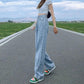 Wide Legs and High Waist Jeans for Woman Loose Straight-leg Trousers  Denim Pants Blue Thin Jeans Summer