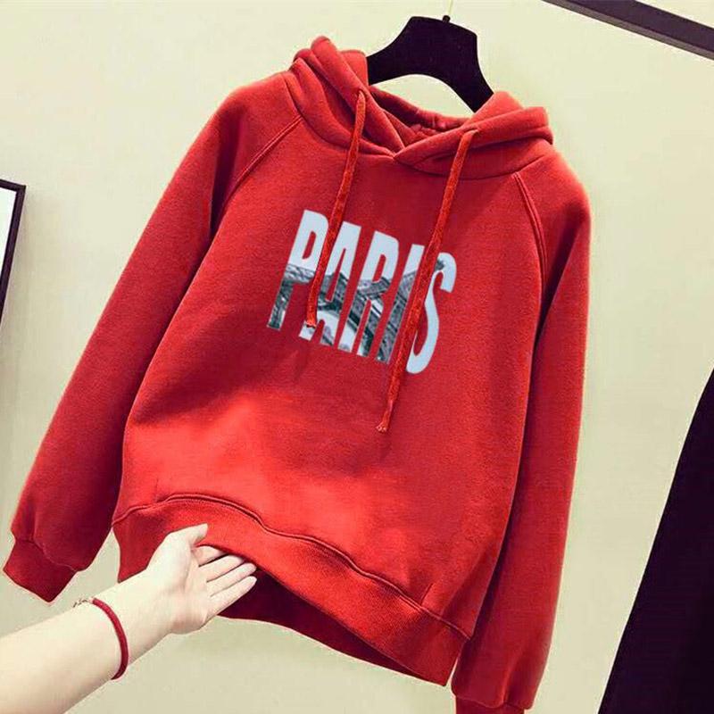 Long Sleeve Warm Hooded Tops Autumn and Winter Cotton Sweater Women's Sweatshirt Wild Large Size