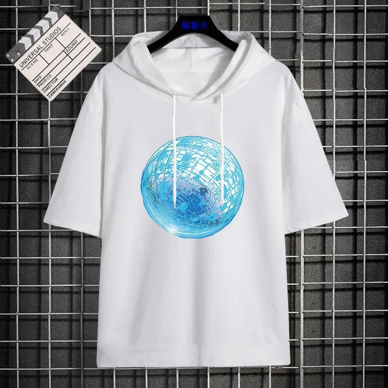 Add Fertilizer To Increase Summer Five-point Sleeve Male Large Size Loose Trend Middle School Student Youth Hooded Short-sleeved T-shirt