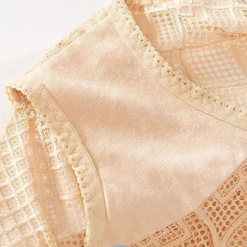 3-pack of Large Size Lace Sexy Panties Women's Ice Silk Transparent Seamless Underwear Antibacterial Cotton Crotch Briefs Hollow Out Panties