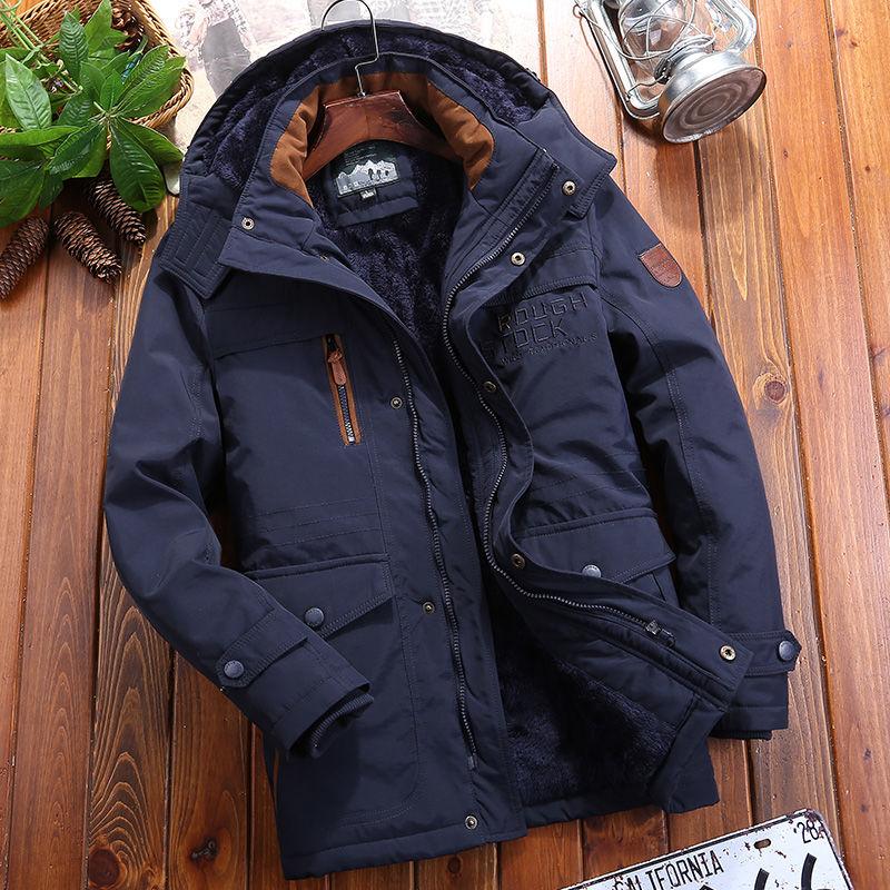 Plush Padded Jacket Men's Mid-length Multi-pocket Cotton-padded Jacket Down Jacket Winter