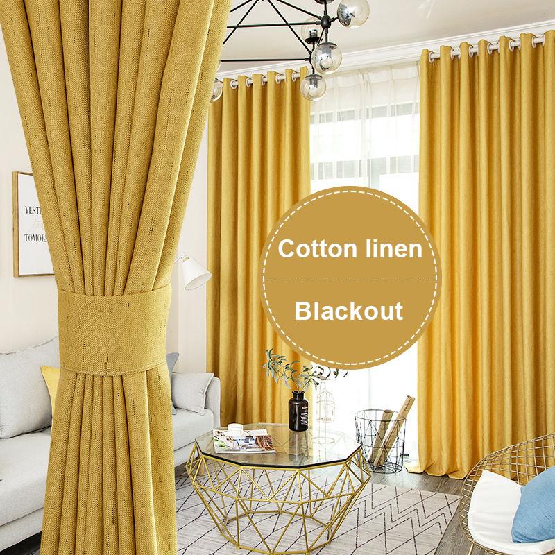 Vicky Nordic Style Ins Simple Solid Color Cotton and Linen Curtains Bedroom Living Room Blackout High-end Curtains