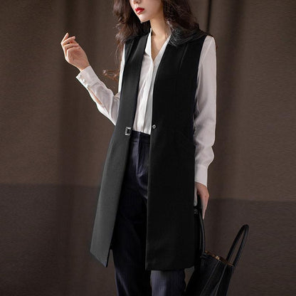 Long Vest Women Elegant Suit Vest Sleeveless Jackets Outerwear Office Lady Slim Waistcoat Vest Women's Casual Blazer