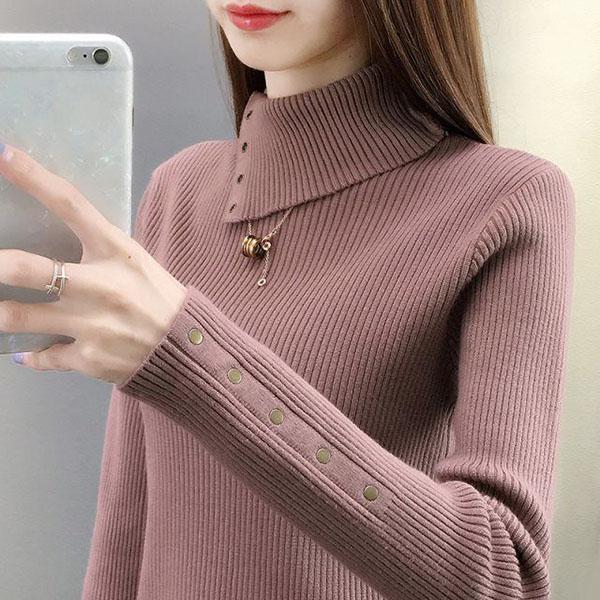 Autumn and Winter Knitted Long-sleeved Sweater Women's High-necked Wild Thickening Bottoming Shirt Pure Color Simple Female Top