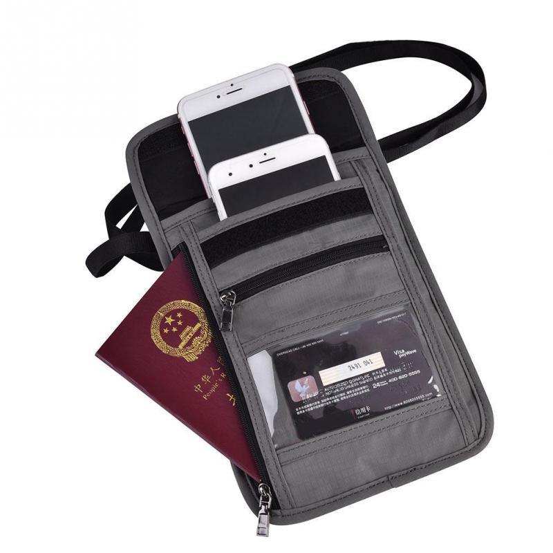 Gray Multi-function Travel Passport Neck Pouch Bag Protector