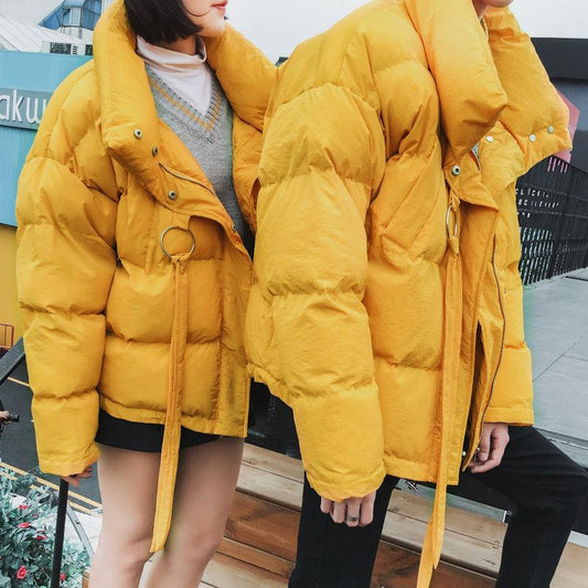 Fashion Trend Outdoor Pie To Overcome The Winter Big Fur Collar Loose Thick Windproof Warm Couple Cotton Clothing