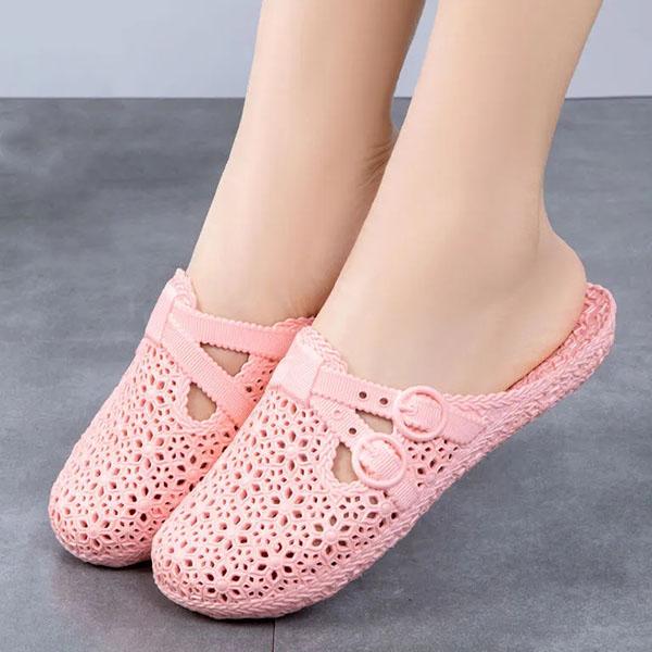 Female Solid Color Large Size Hollow Home Indoor Slippers Women's Non Slip Breathable Beach Casual Sandals