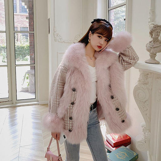 Fur Light Mature Style Western Style Autumn and Winter Imitation Fox Hair Female Woolen Woolen Floral Coat