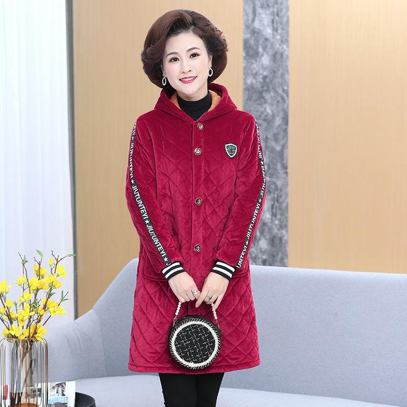 2021 Winter Three-layer Plus Velvet Plus Cotton Overalls Long-sleeved Cotton-padded Jacket Women's Plus Size Jacket Overalls Mid-length Warm Top