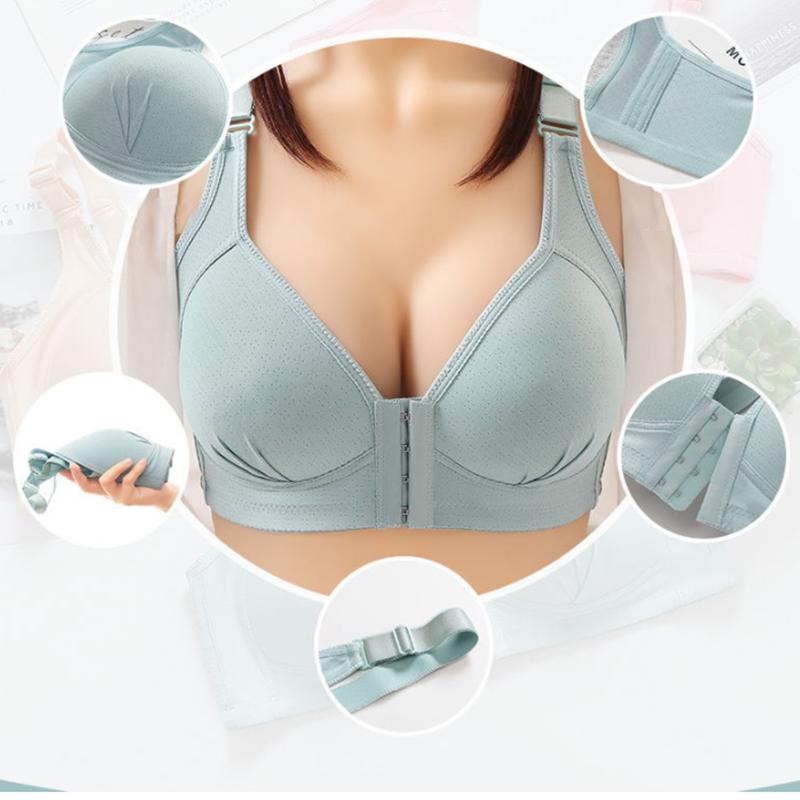 Women's Underwear Gathered Anti-sagging Large Size Front Buttoned Bra  Thin No Steel Ring Breathable and Soft