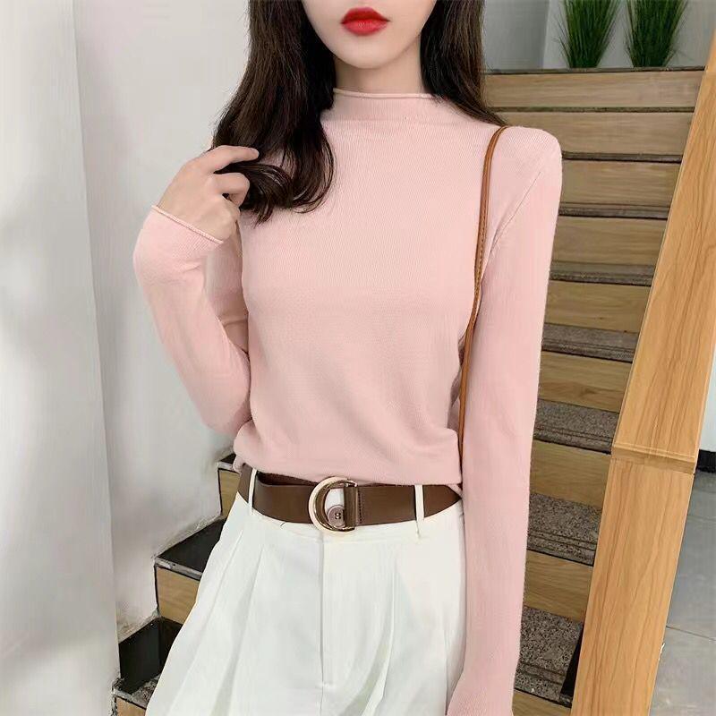 Autumn and Winter Pullover Sweater Korean Version of Early Autumn Wool Women's Loose Top Half High Collar Bottoming Shirt