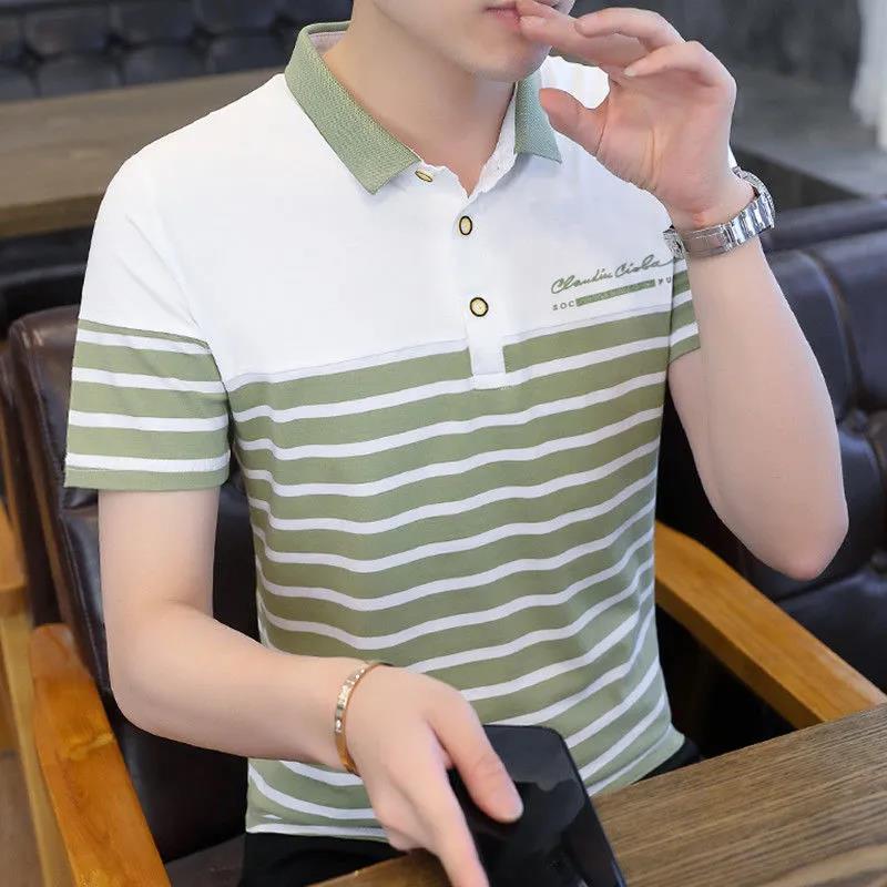 Summer Men's Short-sleeved T-shirt Lapel POLO Shirt Youth Trend Bottoming Shirt Striped Top