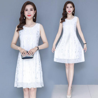 Female Summer Sleeveless Base Shirt Holiday Dress Loose Slim Vintage Elegant A-line Vacation Dress