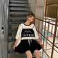 Women Summer T-shirt Skirt Suit Vintage Short Sleeve Letter Printed T-shirt Slim Pleated Short Skirt Two Pieces Set