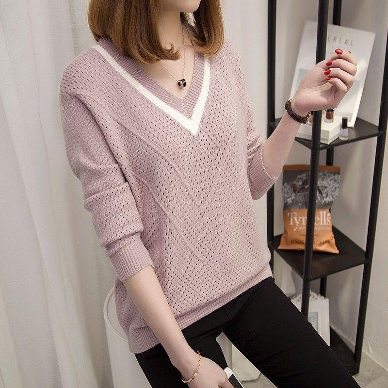 Bottoming openwork shirt spring and autumn models ladies loose large size sweater long sleeves