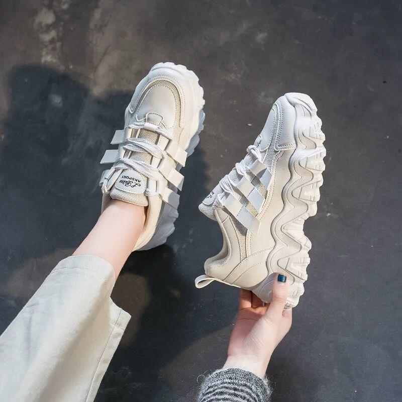 Women's Chunky Sneakers 2020 Fashion Women Platform Shoes Lace Up Vulcanize Shoes Womens Female Trainers Dad Shoes