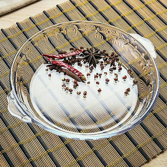 Household Heat-resistant Thickened Transparent Tempered Glass Round Binaural Bakeware Steamed Fish Plate Fruit Plate