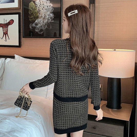 Autumn Small Fragrance Style Pattern Knitted Suit Design Sense Niche Tops and Skirts Two-piece Suit