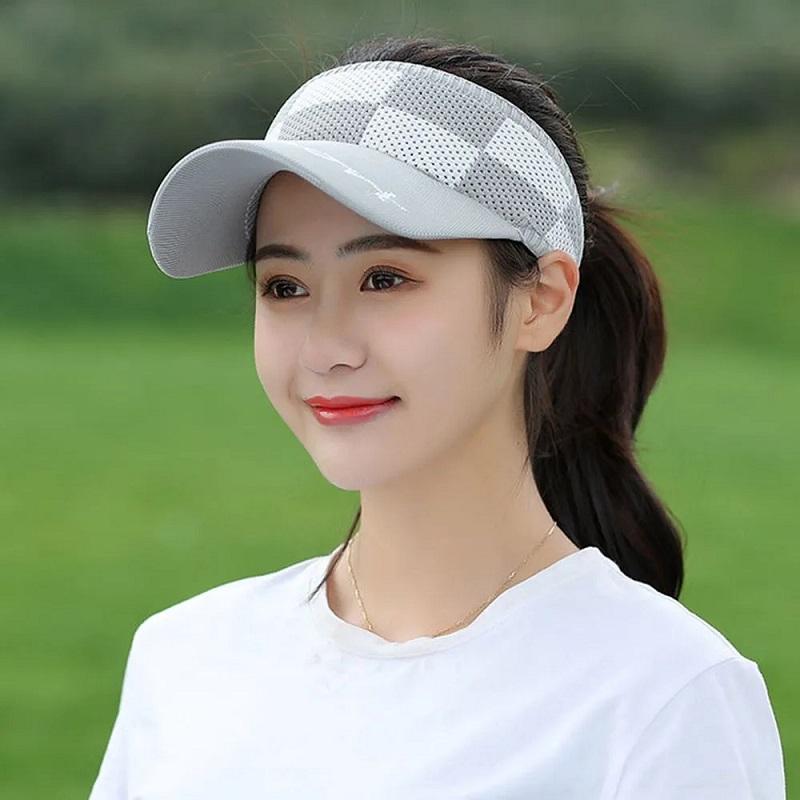 Women's Summer Black White Plaid Checkerboard Hat Anti-UV Hat Breathable Empty Top Outdoor Sports Cycling All-match Face-covering Sun Hat