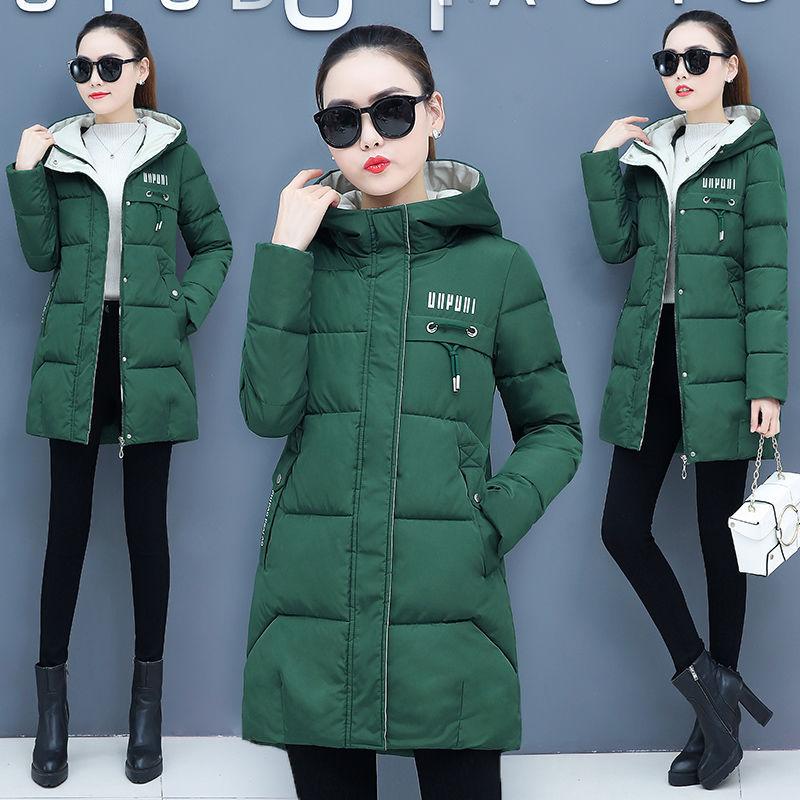 Winter Parkas for Women Mid-length Cotton Women's Down Coats Letter Print Jacket Hooded Medium Long Warm Thickning Coats Female Slim Outerwear