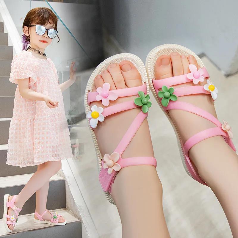 Sandals 3-16 Years Old Girl Princess Shoes Summer Children Toddler Shoes Soft Bottom Hollow Sandals Non-slip Fla