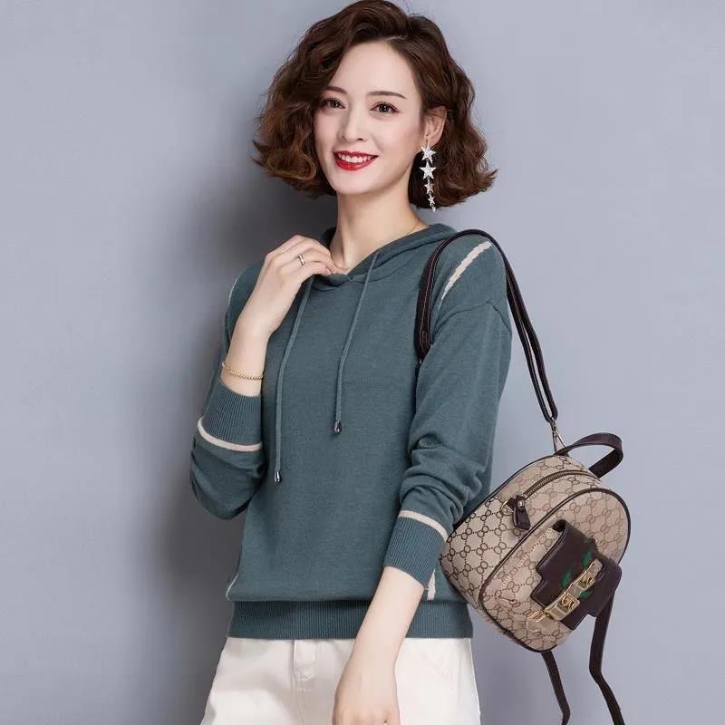 Hooded Sweater Hooded Women's Outer Sweater Autumn 2021 Thin Large Size Women's Loose Korean Knitted Top