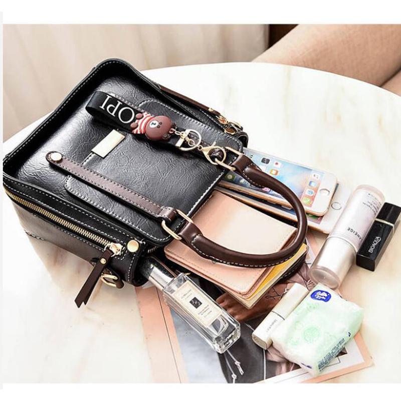 Women's Top-handle bag Small crossbody bag Zipper messenger bags for Iphone With Little bear pendant