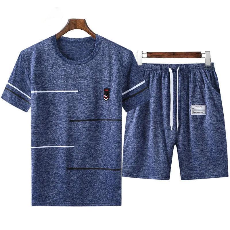 T-shirt Summer Ice Silk Casual Suit Men's Short-sleeved Shorts Suit Youth Sports Suit Dad Clothes