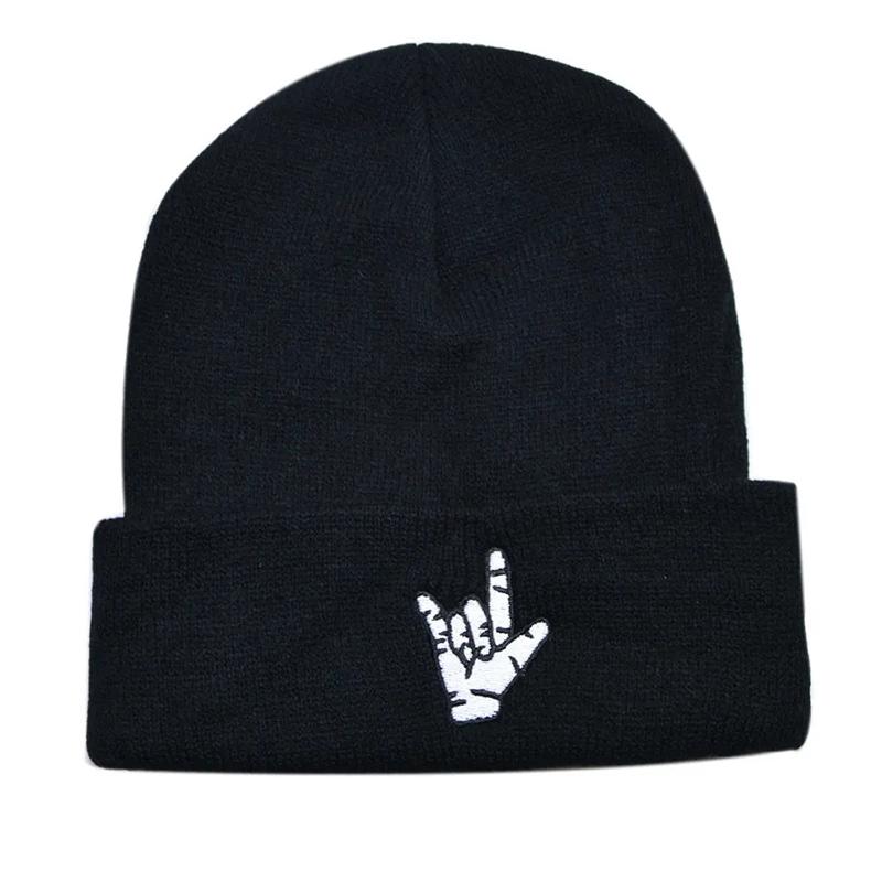 Skullies Beanies Men Devil Skull Embroidery Streetwear Hip Hop Hats Black Autumn Winter Warm Fashion Unisex Knitted Beanies Caps Brimless Skull Hat