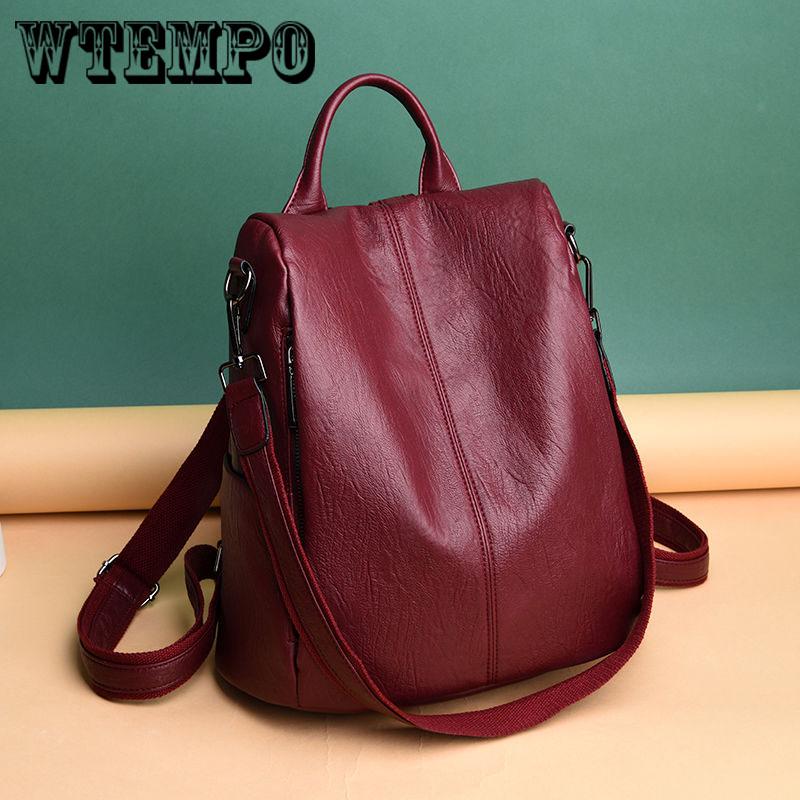 Women Backpack Leather School Bags for Teenager Girls Female Preppy Style Small Backpack