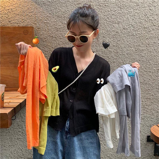 Thin Air-conditioning Shirt Summer Korean Version of Sunscreen Shirt Long Sleeve V-neck Knitted Cardigan Blouse