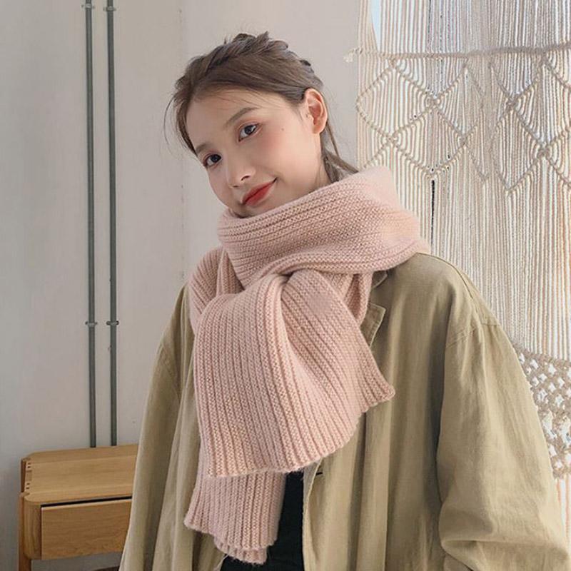 Scarf Female Winter Korean Fashion Solid Color Woven Scarf Thick Warm Wool Couple Scarf Shawl