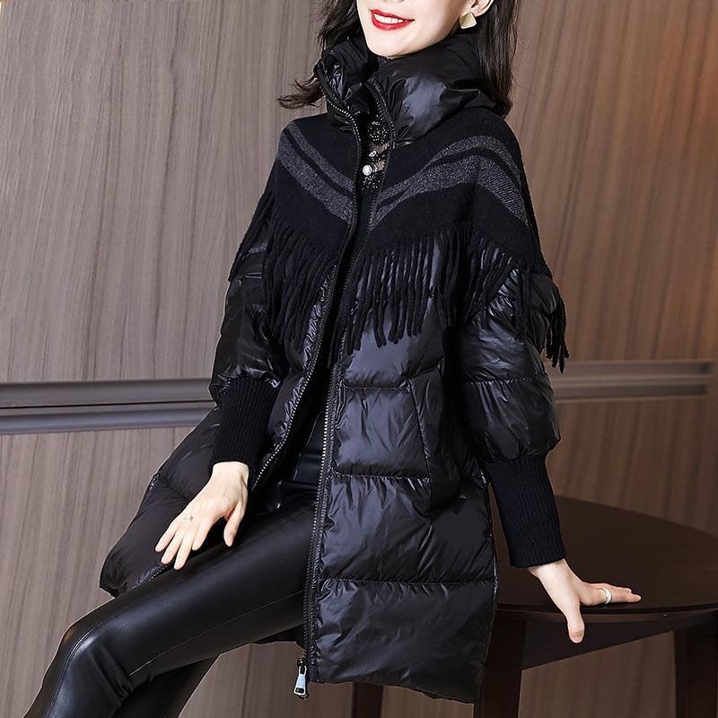 Women's Solid Color Down Jacket Mid-length Down Jacket Winter Korean Style Loose Coat Warm Stand-collar Down Jacket Quilted Jacket