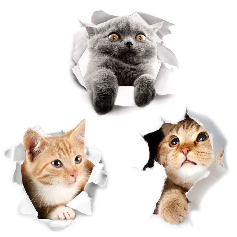 Lovely 3D Cat Wall Stickers Removable Durable WC Toilet Sticker Home Decoration Cartoon Animal Cute Window Bedroom Bathroom Kitchen Accessories