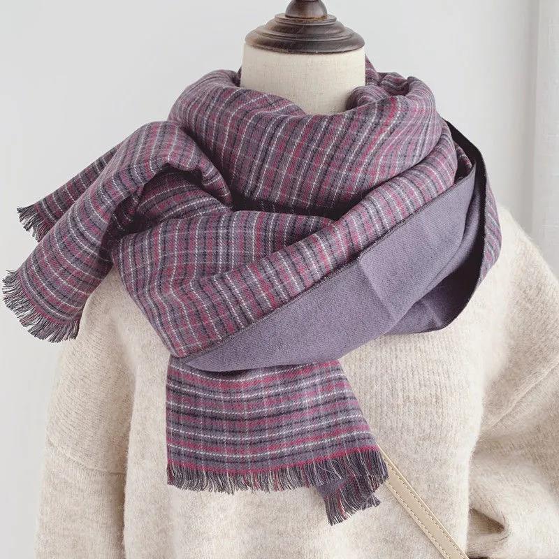 Women's Scarf Autumn and Winter Thick Warm Double-sided Knitted Scarf Wild Pure Color Imitation Cashmere Scarf Shawl