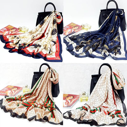 Women Scarf Fashion Print Silk Scarves Lady Hijabs Shawls and Wraps Foulard Bandana Beach Stoles