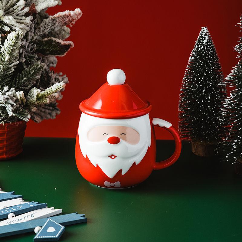 Creativity Santa Claus Ceramic Mugs with Spoon Coffee Cups Breakfast Drinking Milk Water Mugs Christmas Gift Tableware