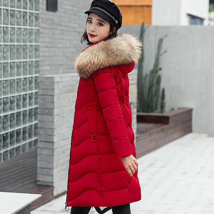 Women's Fashion Down Cotton Padded Jacket Long Style Over The Knee Thickened Warm Women's Parka Coat Hooded Fur Collar Coat