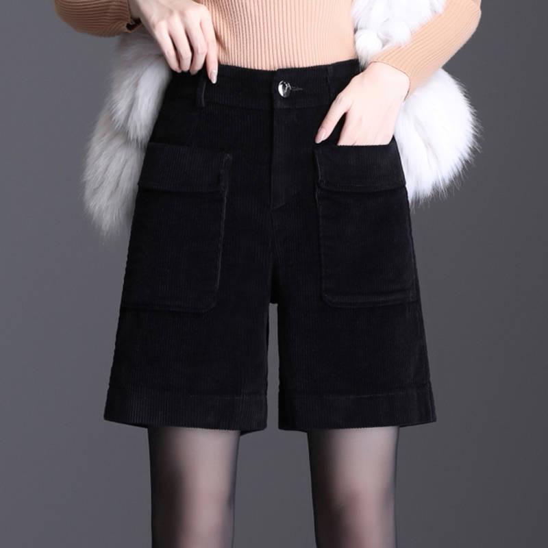 Corduroy Shorts Women High-waisted A-Line Wide Leg Shorts Female Outwear Boots Shorts