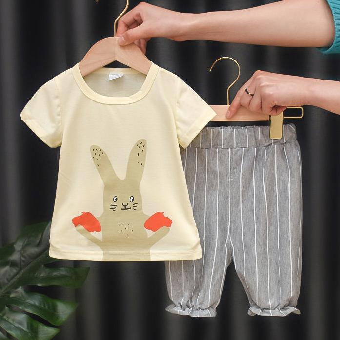 2PCS Children Clothing Set Spring Summer Girls Suits Printing Short Sleeve Tops + Pants Clothing Set