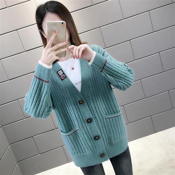 Autumn and Winter Models Loose and Thin Ladies Sweater Coat Loose Women Trendy Fashion Wild V-neck Long-sleeved Sweater Women Cardigan