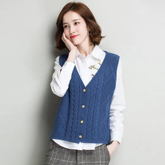 Sweater Vest Women's Short Spring All-match V-neck Woolen Sleeveless Knitted Sweater