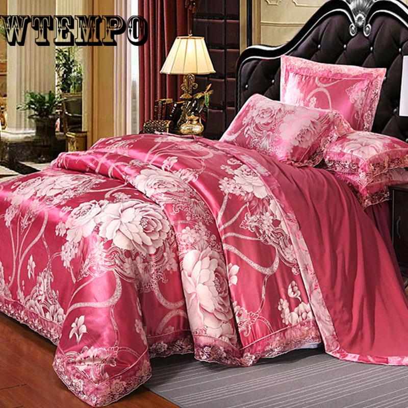 Luxury Silk Jacquard Bedding Set King Queen Size Bed Spread Duvet Cover Flat Sheet Set Pillow